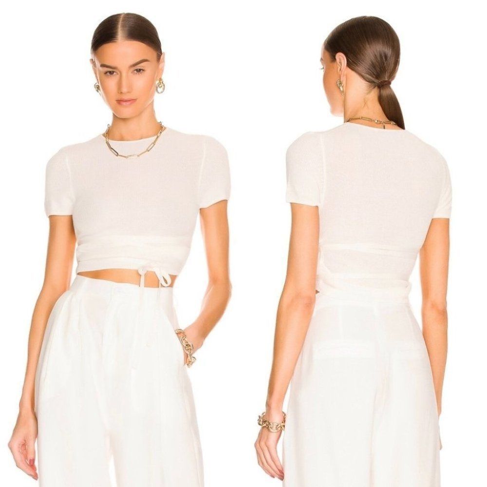 L'Academie Conary Short Sleeve Tie Top in Ivory M